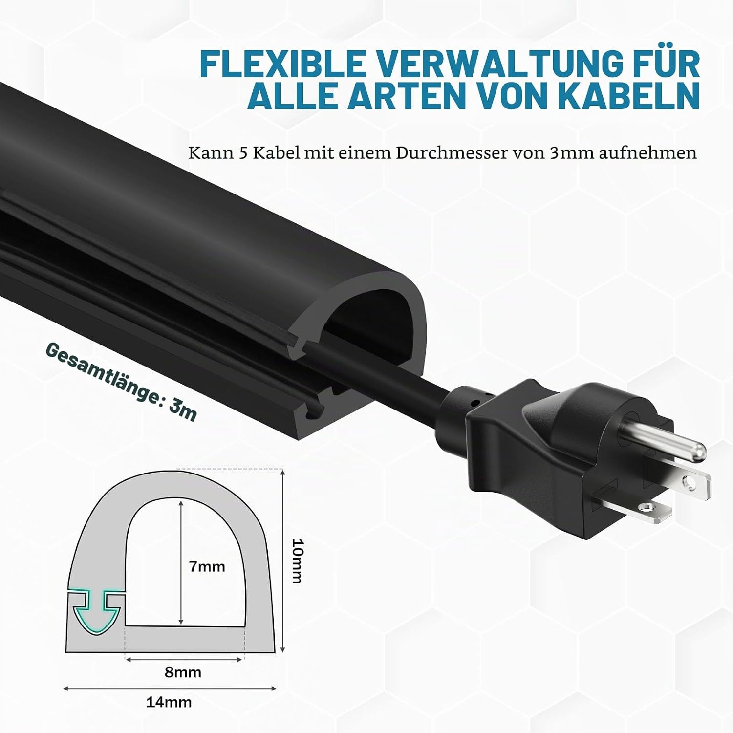 Selbstklebender Kabelkanal 3m Schwarz, 7x14mm - 29% Rabatt