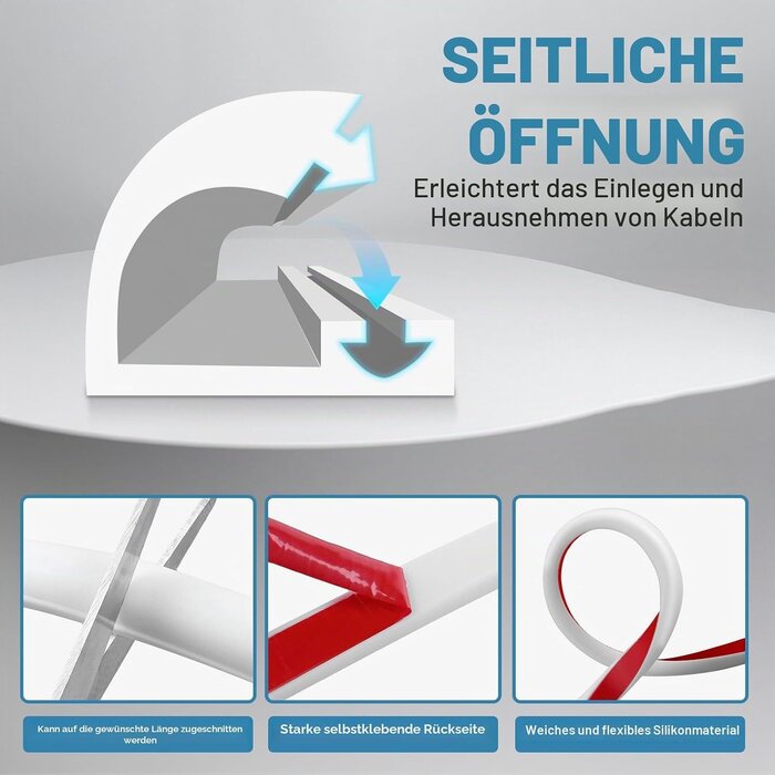 Flexibler Silikon-Kabelkanal 6m, 14x10mm - Weiß - 31% Rabatt