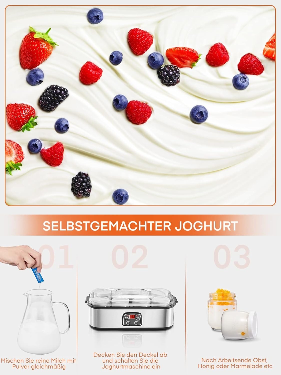 Joghurtbereiter mit 8 Gläsern, Timer & Temperaturregelung - 33% Rabatt
