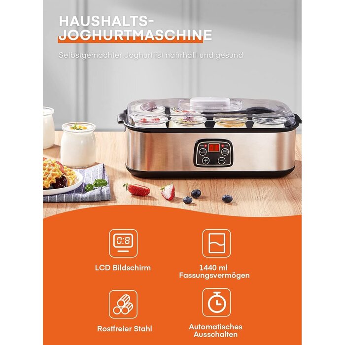 Joghurtbereiter mit 8 Gläsern, Timer & Temperaturregelung - 33% Rabatt