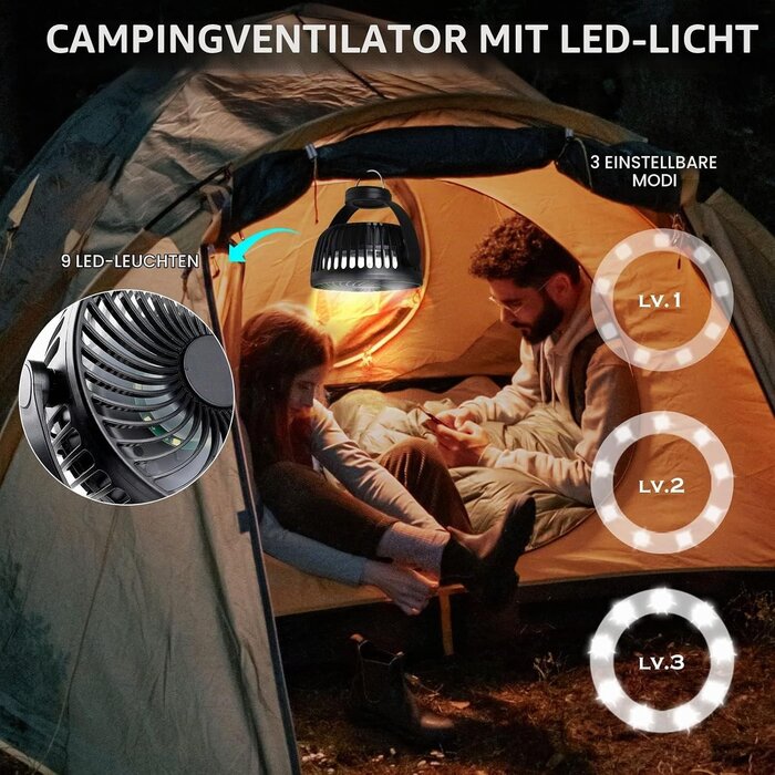 Akku-Kinderwagenventilator mit LED, 5200 mAh, 360° drehbar - 30% Rabatt