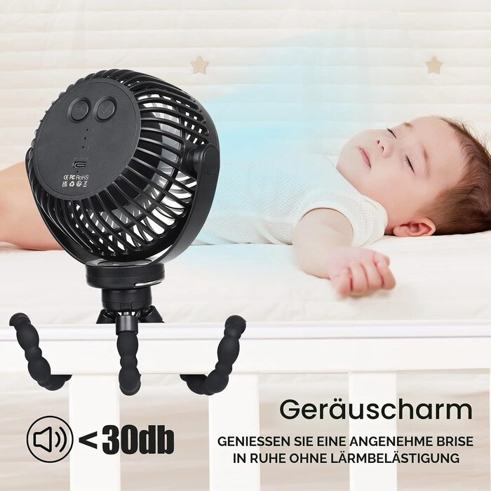 Akku-Kinderwagenventilator mit LED, 5200 mAh, 360° drehbar - 30% Rabatt