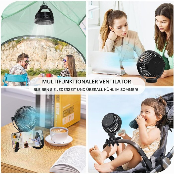Akku-Kinderwagenventilator mit LED, 5200 mAh, 360° drehbar - 30% Rabatt