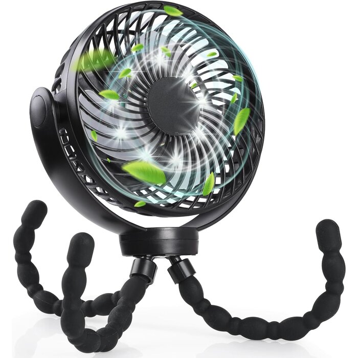 Akku-Kinderwagenventilator mit LED, 5200 mAh, 360° drehbar - 30% Rabatt
