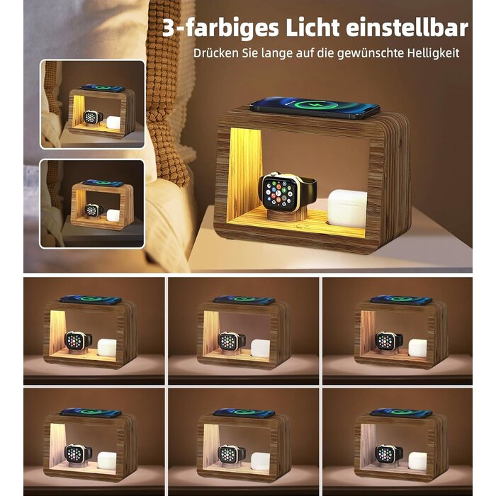 32% Rabatt: Bambus 15W Ladestation mit dimmbarer LED-Nachttischlampe