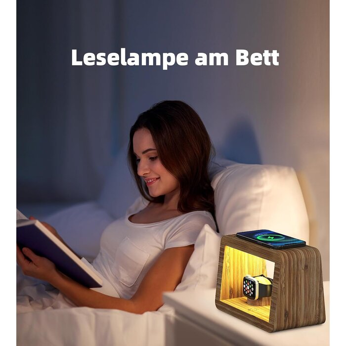 32% Rabatt: Bambus 15W Ladestation mit dimmbarer LED-Nachttischlampe