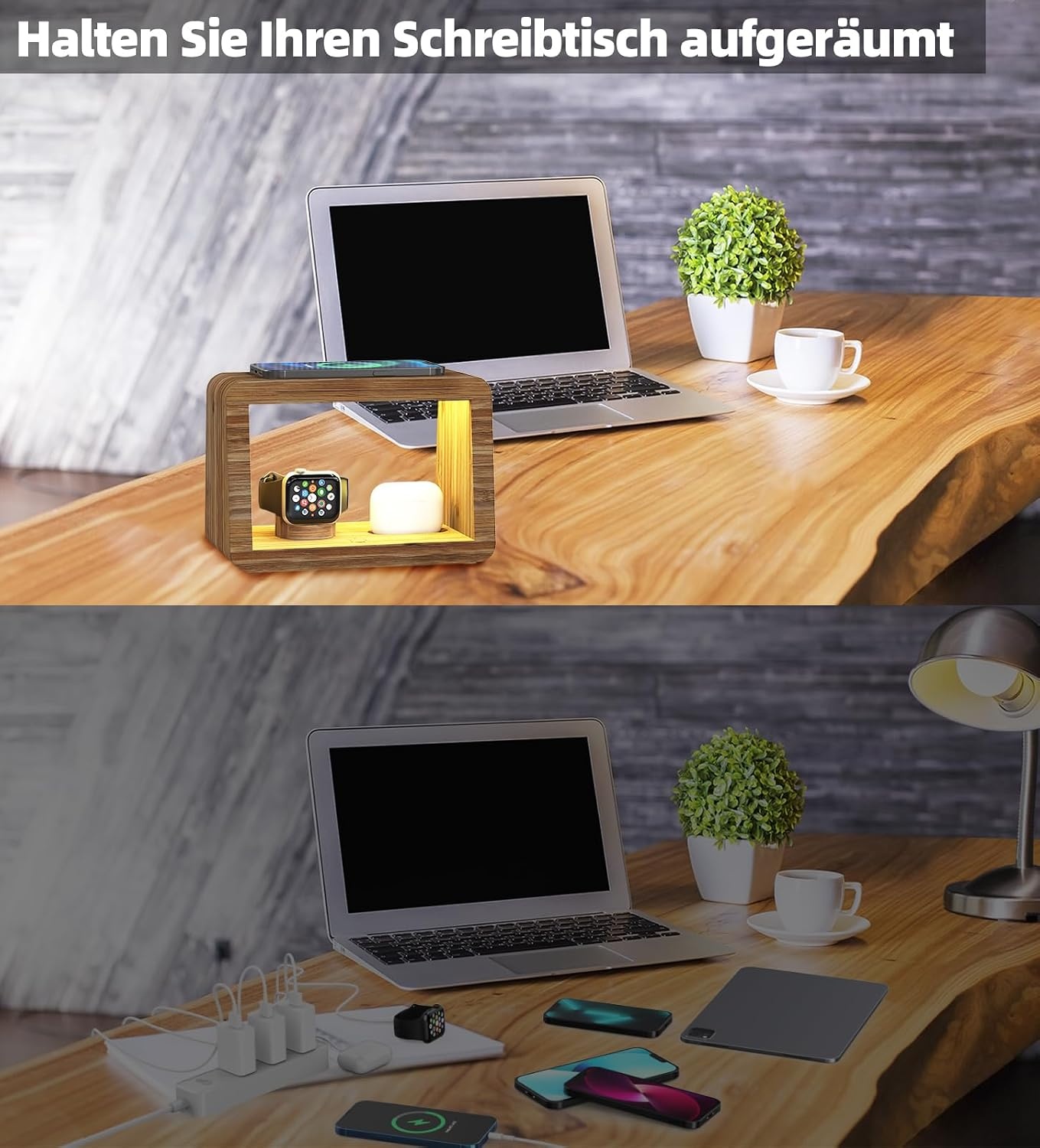 32% Rabatt: Bambus 15W Ladestation mit dimmbarer LED-Nachttischlampe