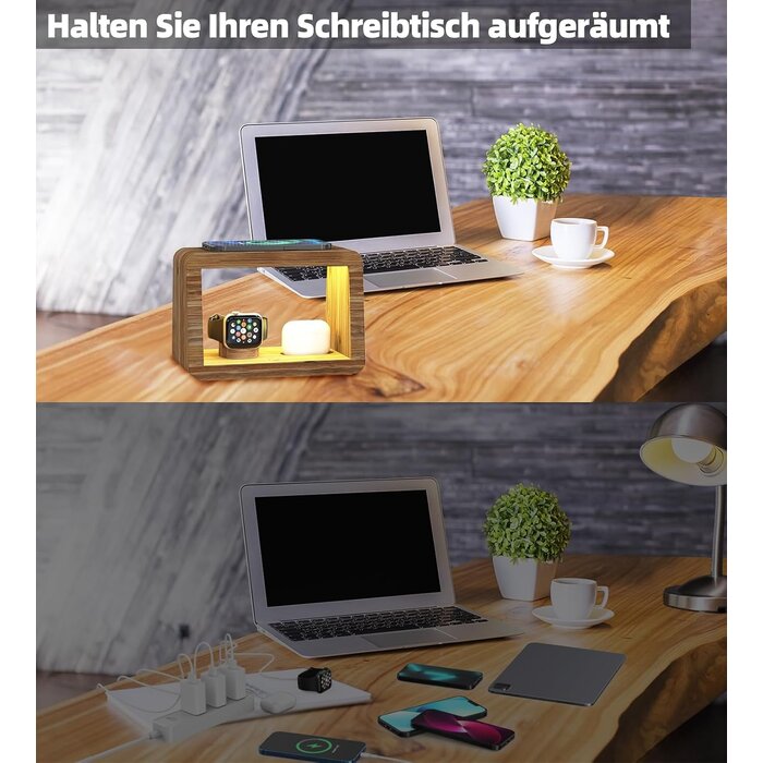 32% Rabatt: Bambus 15W Ladestation mit dimmbarer LED-Nachttischlampe