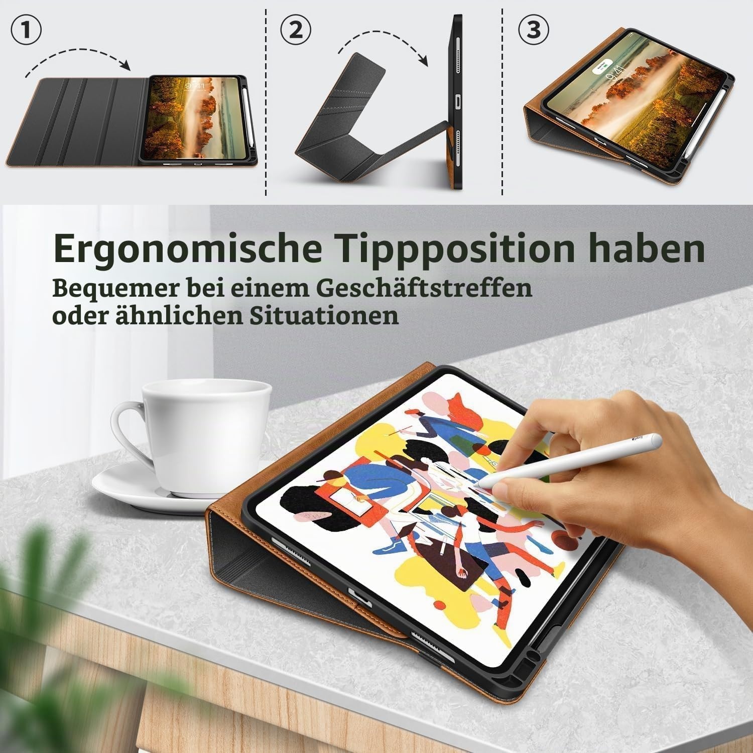 Schutzhülle für iPad Pro 13 Zoll M4, Braun, Stifthalter, 31% Rabatt