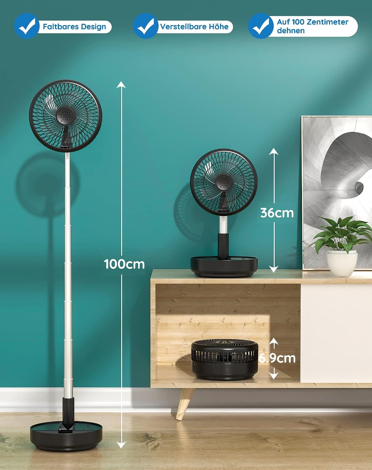 Faltbarer 7,7 Zoll Standventilator - Kabellos & Leise - 32% Rabatt