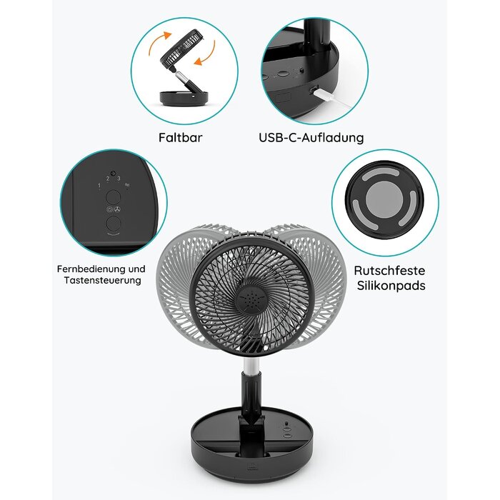 Faltbarer 7,7 Zoll Standventilator - Kabellos & Leise - 32% Rabatt