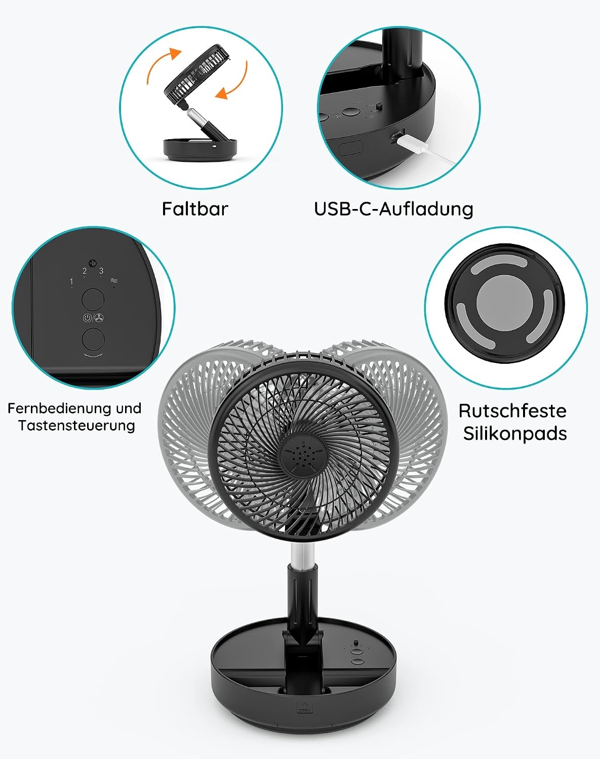 Faltbarer 7,7 Zoll Standventilator - Kabellos & Leise - 32% Rabatt