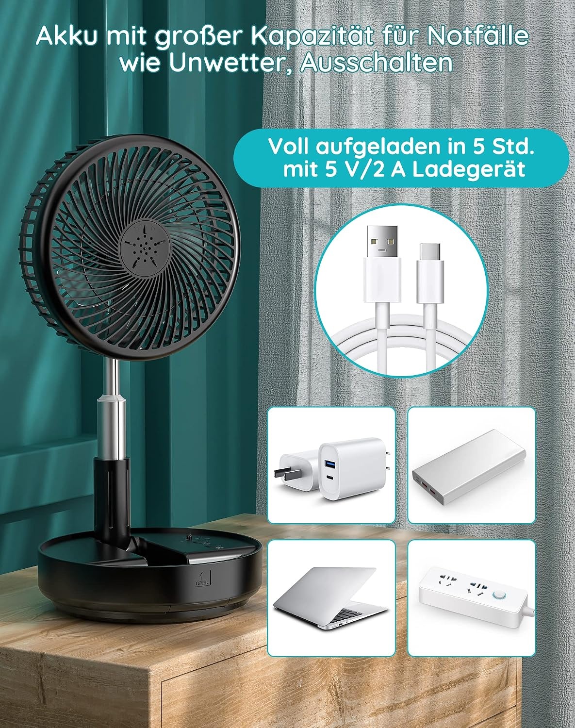 Faltbarer 7,7 Zoll Standventilator - Kabellos & Leise - 32% Rabatt