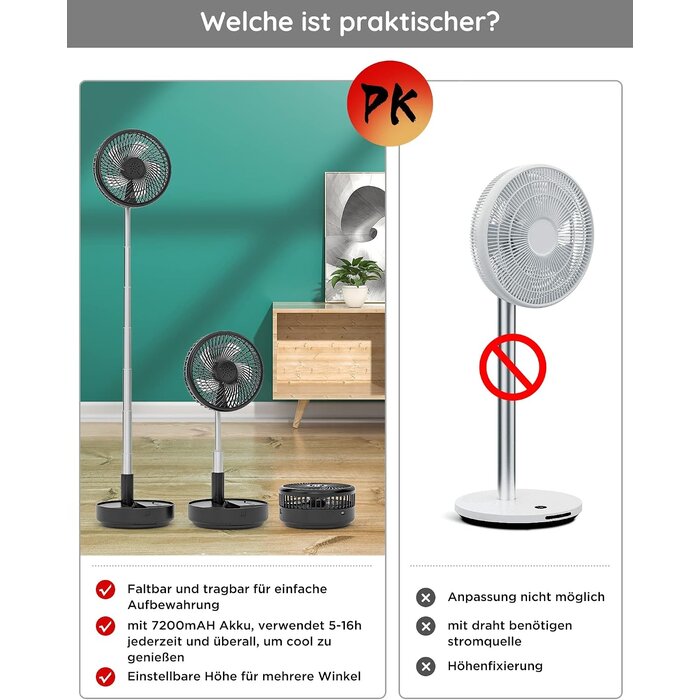 Faltbarer 7,7 Zoll Standventilator - Kabellos & Leise - 32% Rabatt
