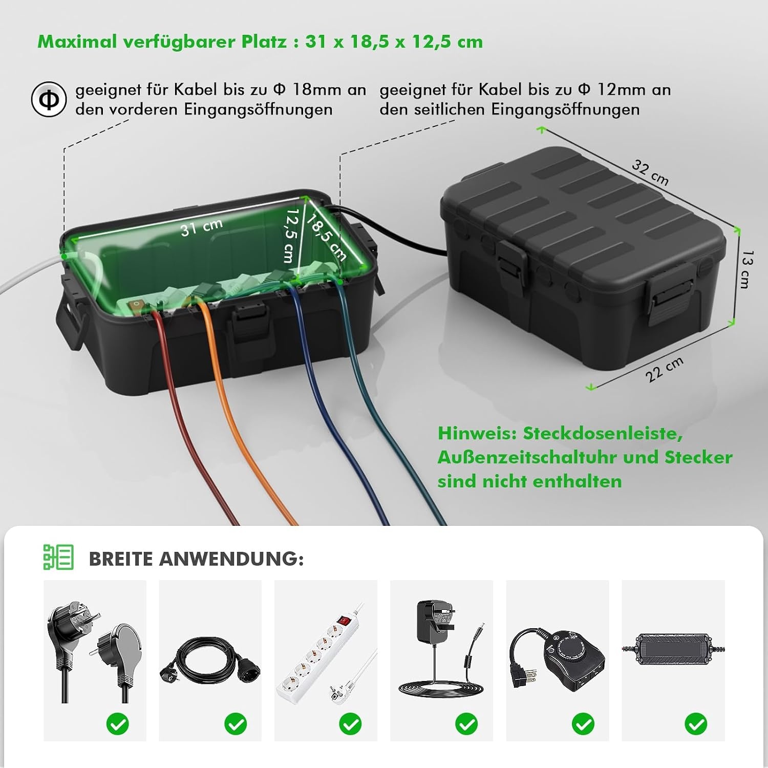 Wetterfeste Kabelbox IP54, 32x22x13 cm - 31% Rabatt