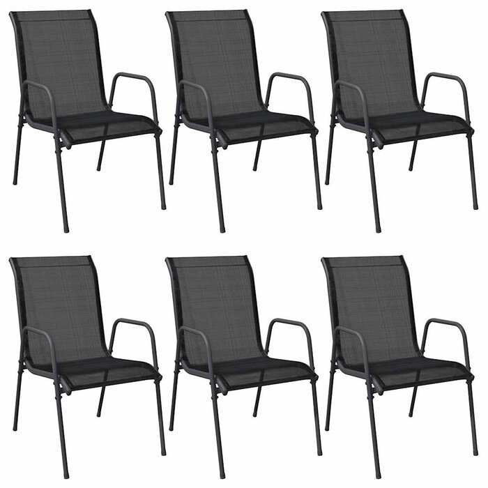 6er Set Gartenstühle Stahl Textilene Schwarz - 35% Rabatt