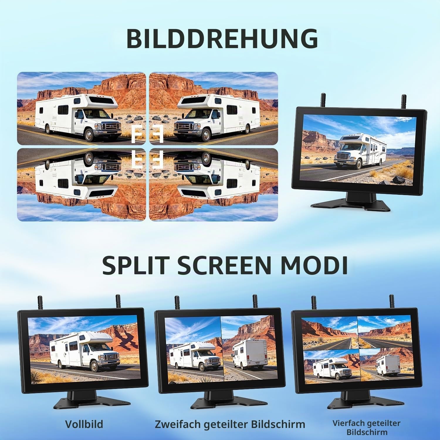 Drahtloses 10 Zoll Rückfahrkamera-Set 4 Solar-Kameras 1080P - 35% Rabatt