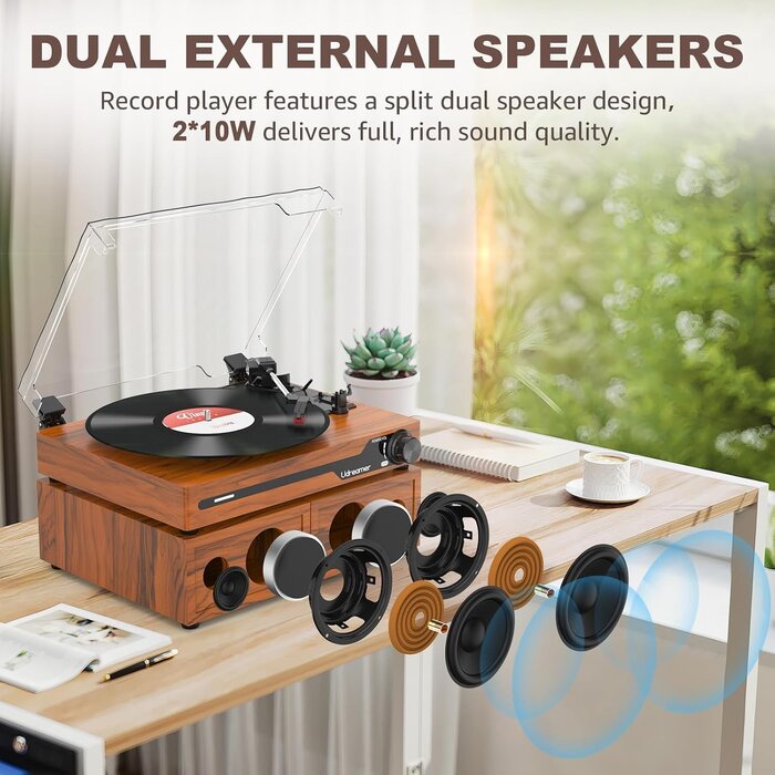 Vintage Plattenspieler mit Bluetooth & 20W Lautsprechern - 34% Rabatt