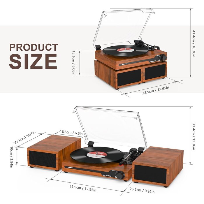 Vintage Plattenspieler mit Bluetooth & 20W Lautsprechern - 34% Rabatt