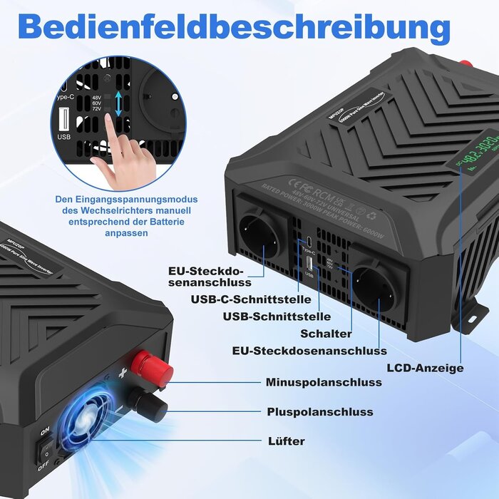 Reiner Sinus Wechselrichter 3000W für 48V/60V/72V - 34% Rabatt