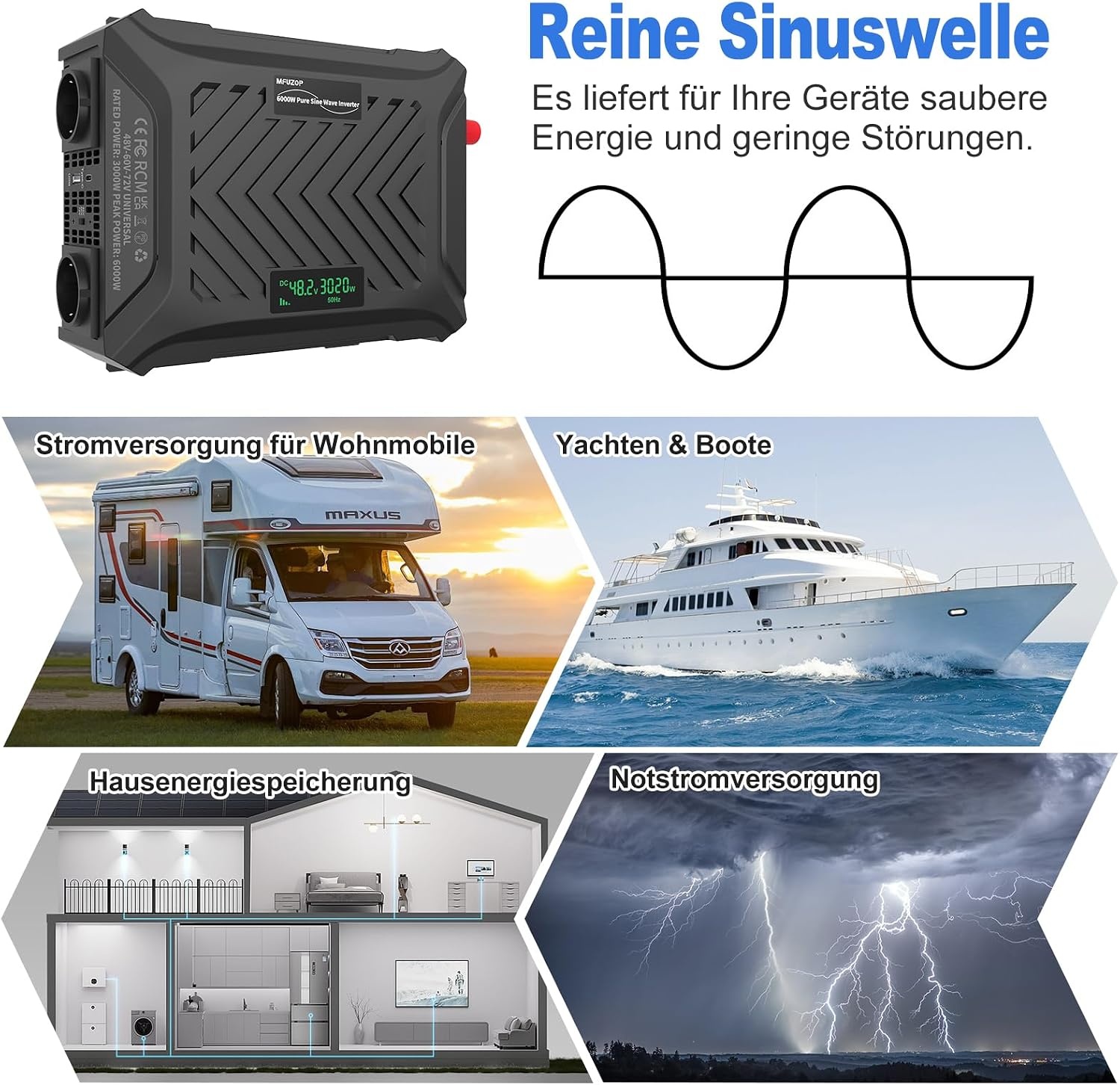 Reiner Sinus Wechselrichter 3000W für 48V/60V/72V - 34% Rabatt