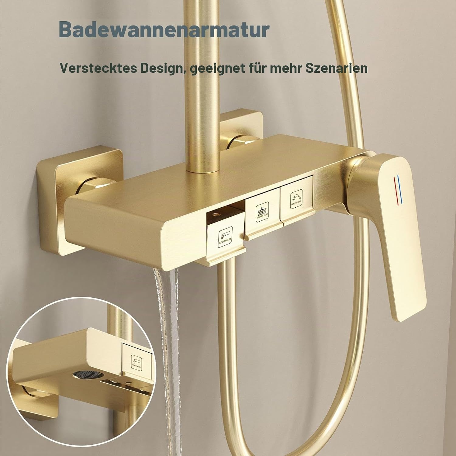 Duschsystem Messing Gold Piano-Design 30x20 cm Kopfbrause - 35% Rabatt