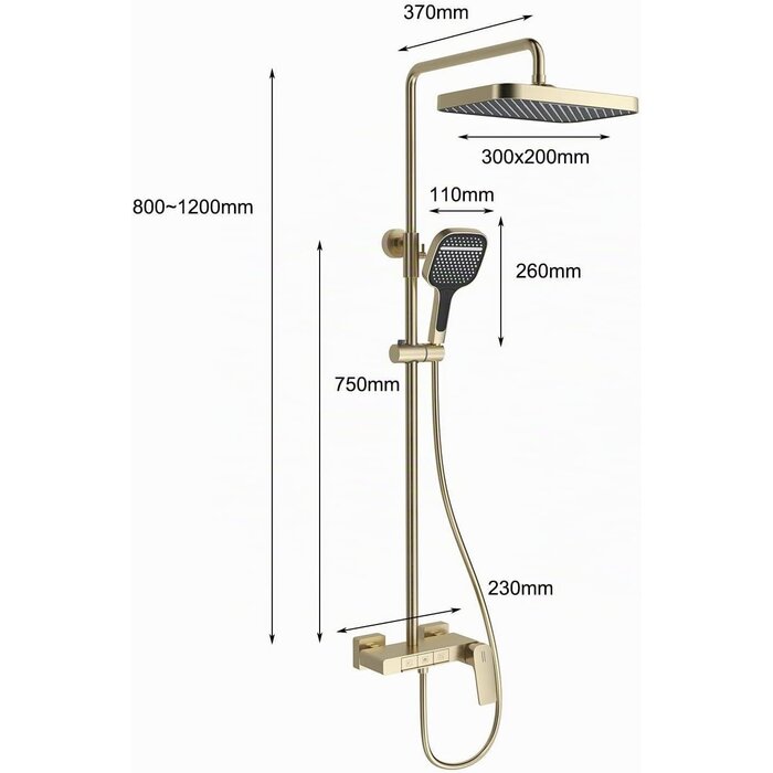 Duschsystem Messing Gold Piano-Design 30x20 cm Kopfbrause - 35% Rabatt