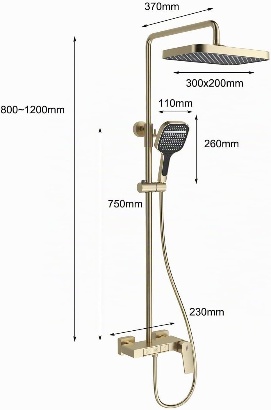 Duschsystem Messing Gold Piano-Design 30x20 cm Kopfbrause - 35% Rabatt