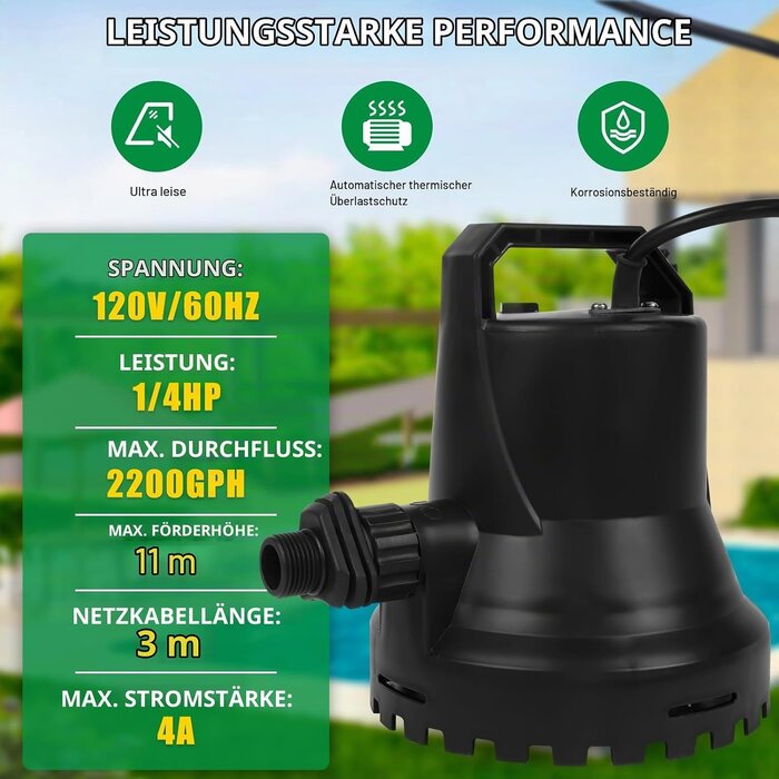 Schmutzwasser-Tauchpumpe 400W 8000L/h - 34% Rabatt auf Retourenware
