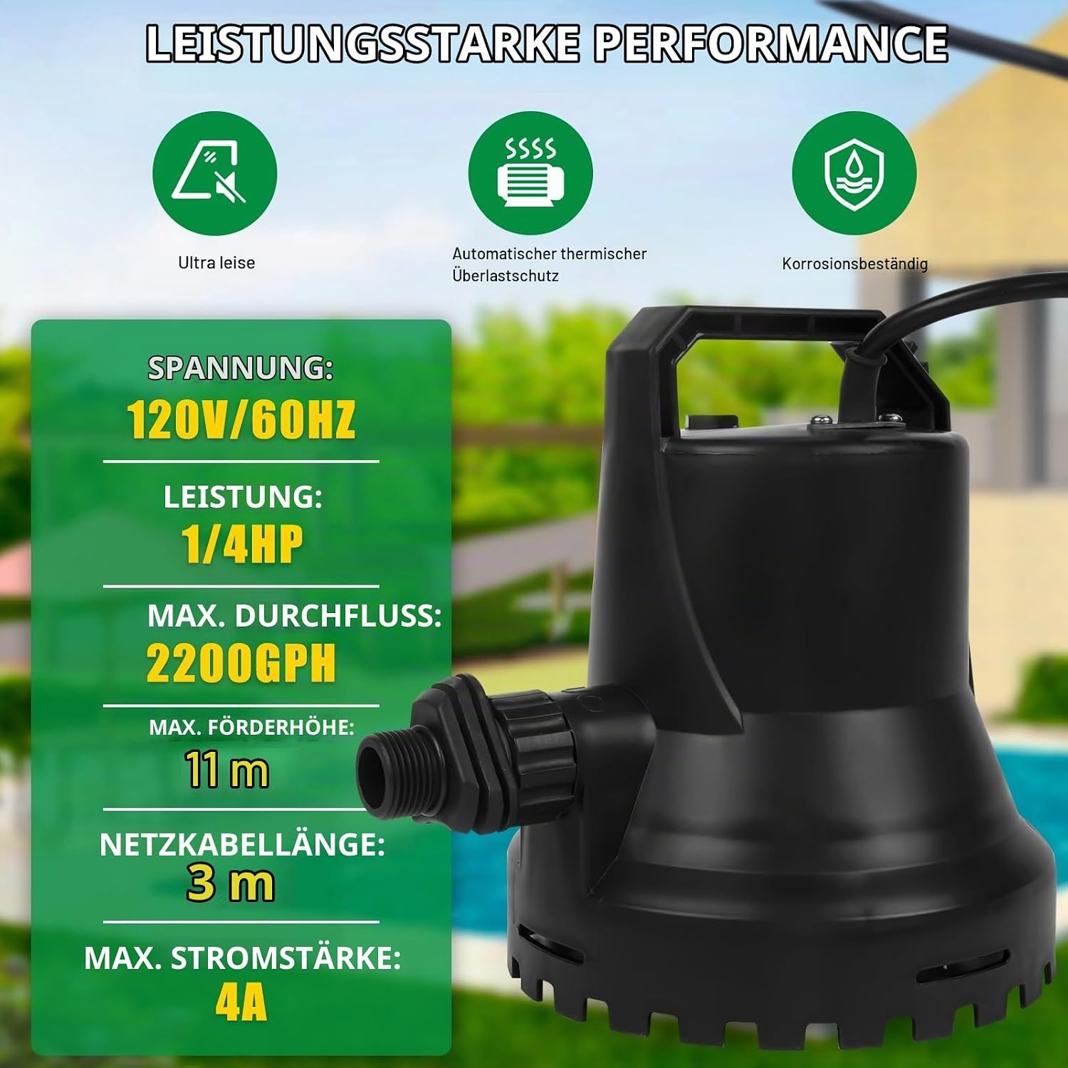 Schmutzwasser-Tauchpumpe 400W 8000L/h - 34% Rabatt auf Retourenware