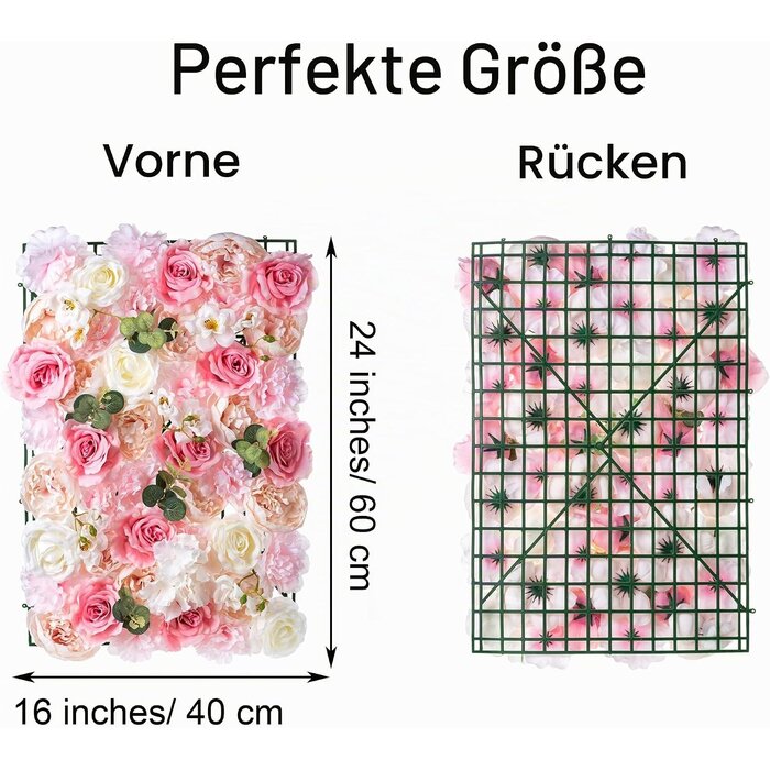 Kunstblumen-Wandpaneel Set, 12-tlg., Rosa-Weiß, 60x40 cm - 35% Rabatt