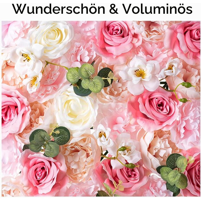 Kunstblumen-Wandpaneel Set, 12-tlg., Rosa-Weiß, 60x40 cm - 35% Rabatt