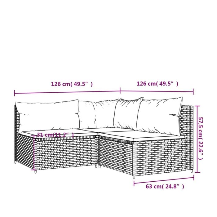 3-tlg. Garten-Loungeset Polyrattan Braun - 35% Rabatt