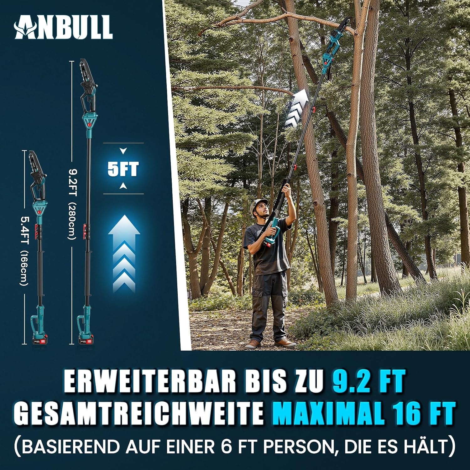 2-in-1 Akku-Teleskop-Kettensäge 21V, 8 Zoll, 2,97m, 34% Rabatt