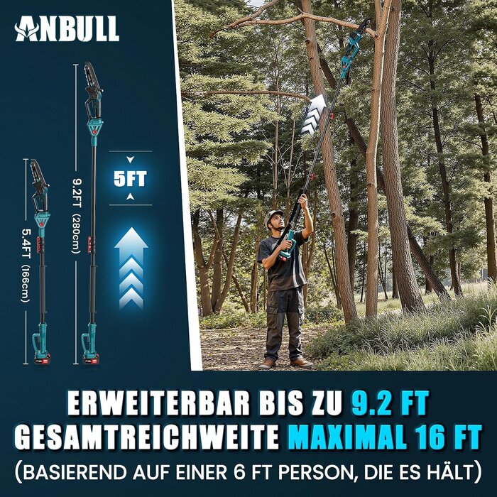 2-in-1 Akku-Teleskop-Kettensäge 21V, 8 Zoll, 2,97m, 34% Rabatt