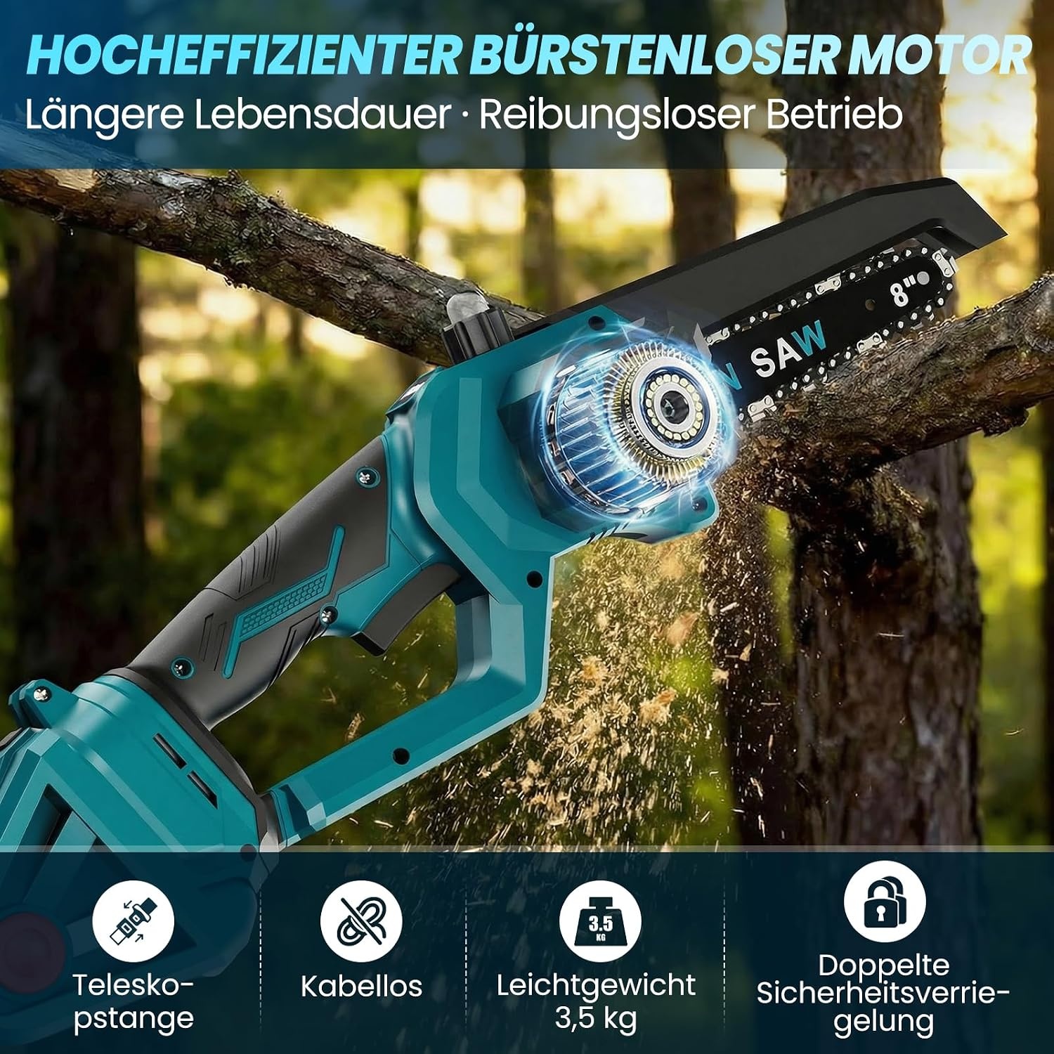 2-in-1 Akku-Teleskop-Kettensäge 21V, 8 Zoll, 2,97m, 34% Rabatt