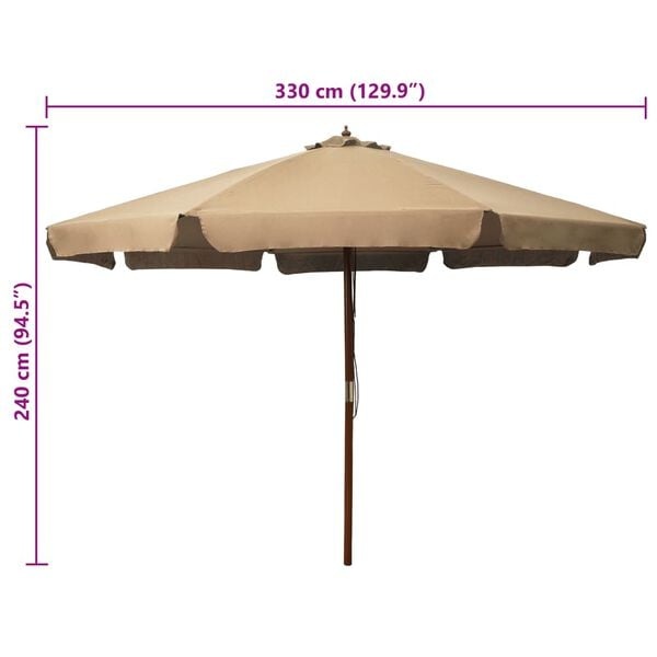 Vidaxl Sonnenschirm 330 cm Taupe - Holzstock - Ausgepackt - 35% Rabatt