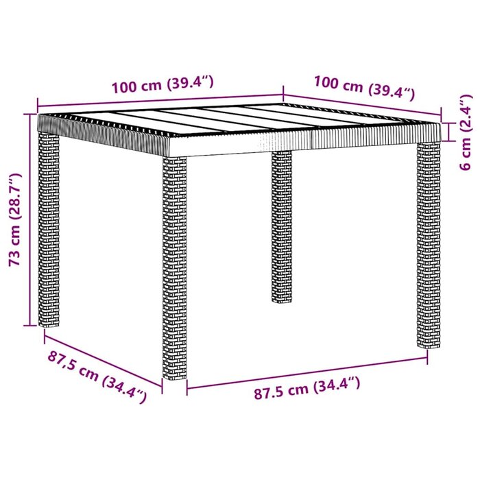 Vidaxl Moderner Gartentisch Poly-Rattan Anthrazit 100x100cm - 34% Rabatt