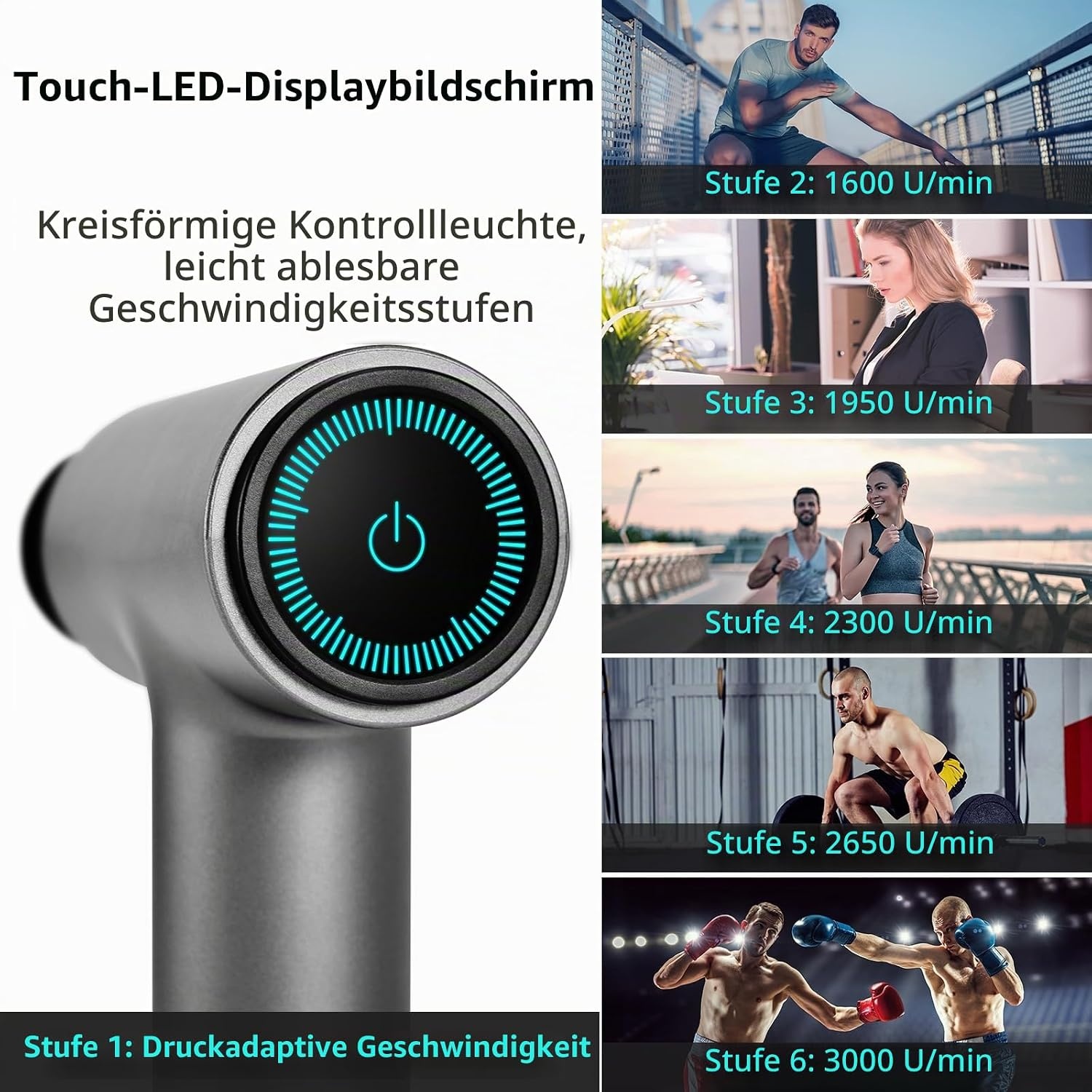 Massagepistole Deep Tissue mit 7 Aufsätzen - Schwarz - 33% Rabatt
