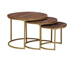 Vidaxl Satztisch-Set aus Mangoholz, rund, 3-tlg., 52% Rabatt, Dunkelbraun