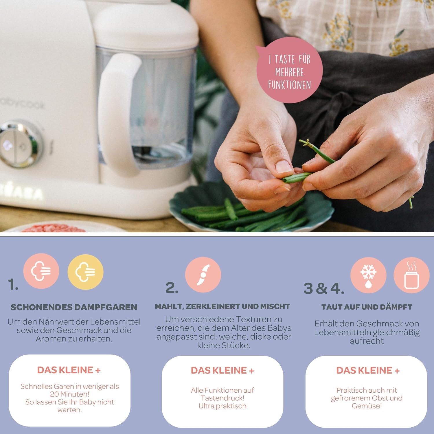 4-in-1 Babynahrungszubereiter 2,2L XXL, Dampfgarer & Mixer - 34% Rabatt