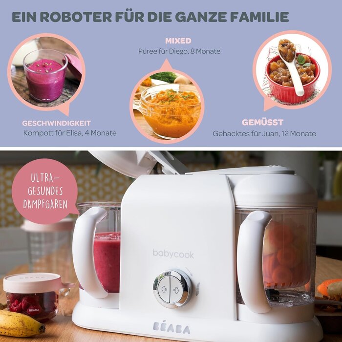 4-in-1 Babynahrungszubereiter 2,2L XXL, Dampfgarer & Mixer - 34% Rabatt