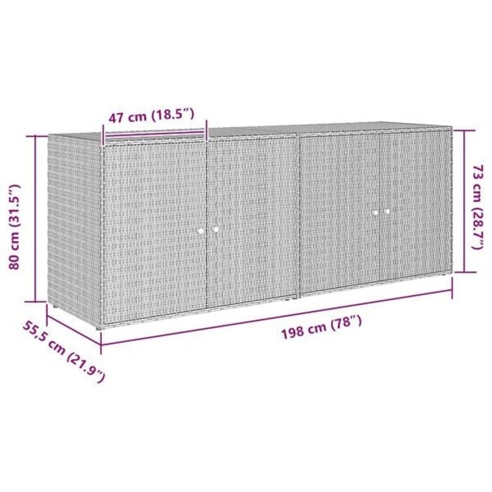 Vidaxl Gartenschrank aus Poly-Rattan 198x55,5x80cm Schwarz - 35% Rabatt