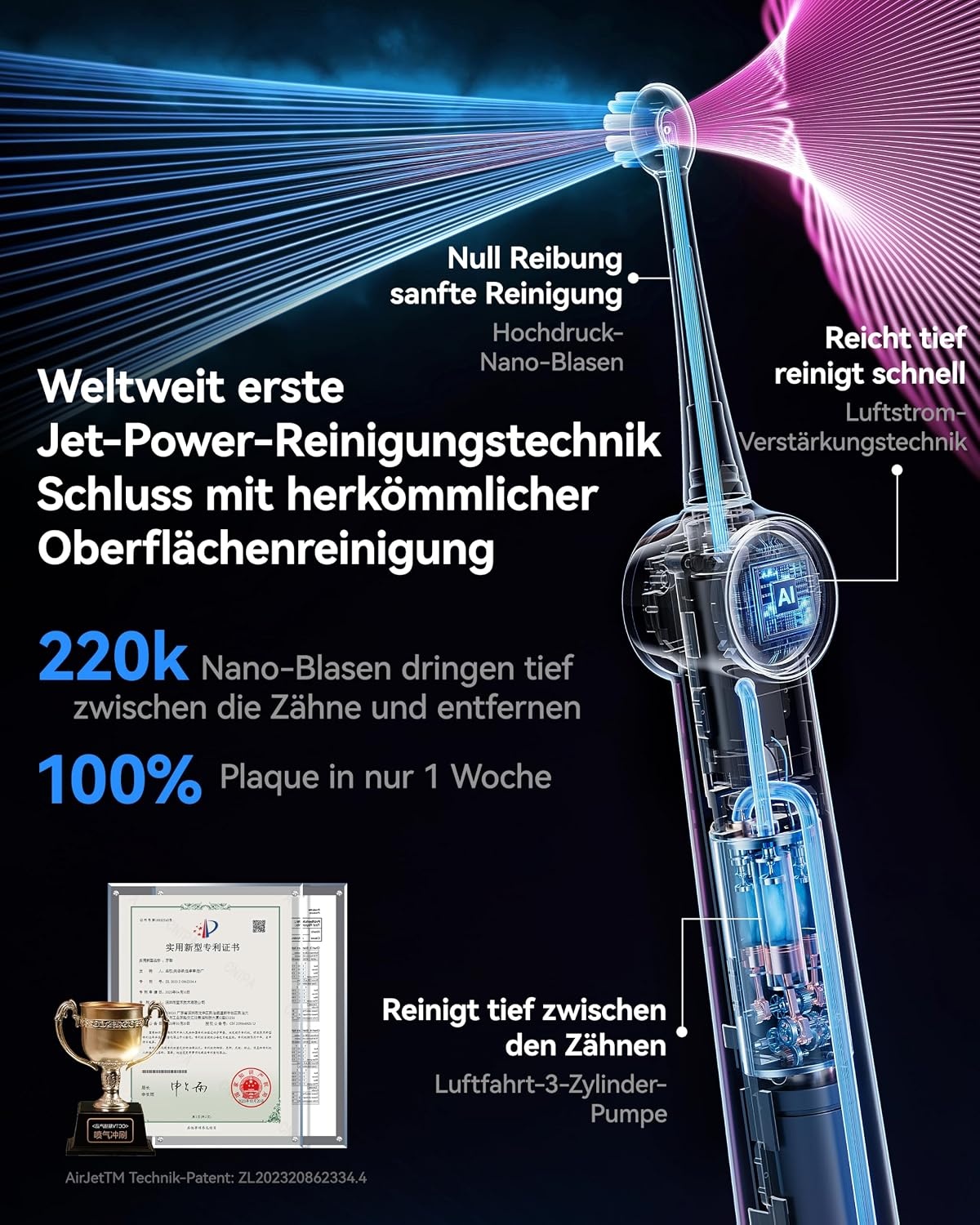Schallzahnbürste mit BubbleJet-Technologie - Dunkelgrau - 34% Rabatt