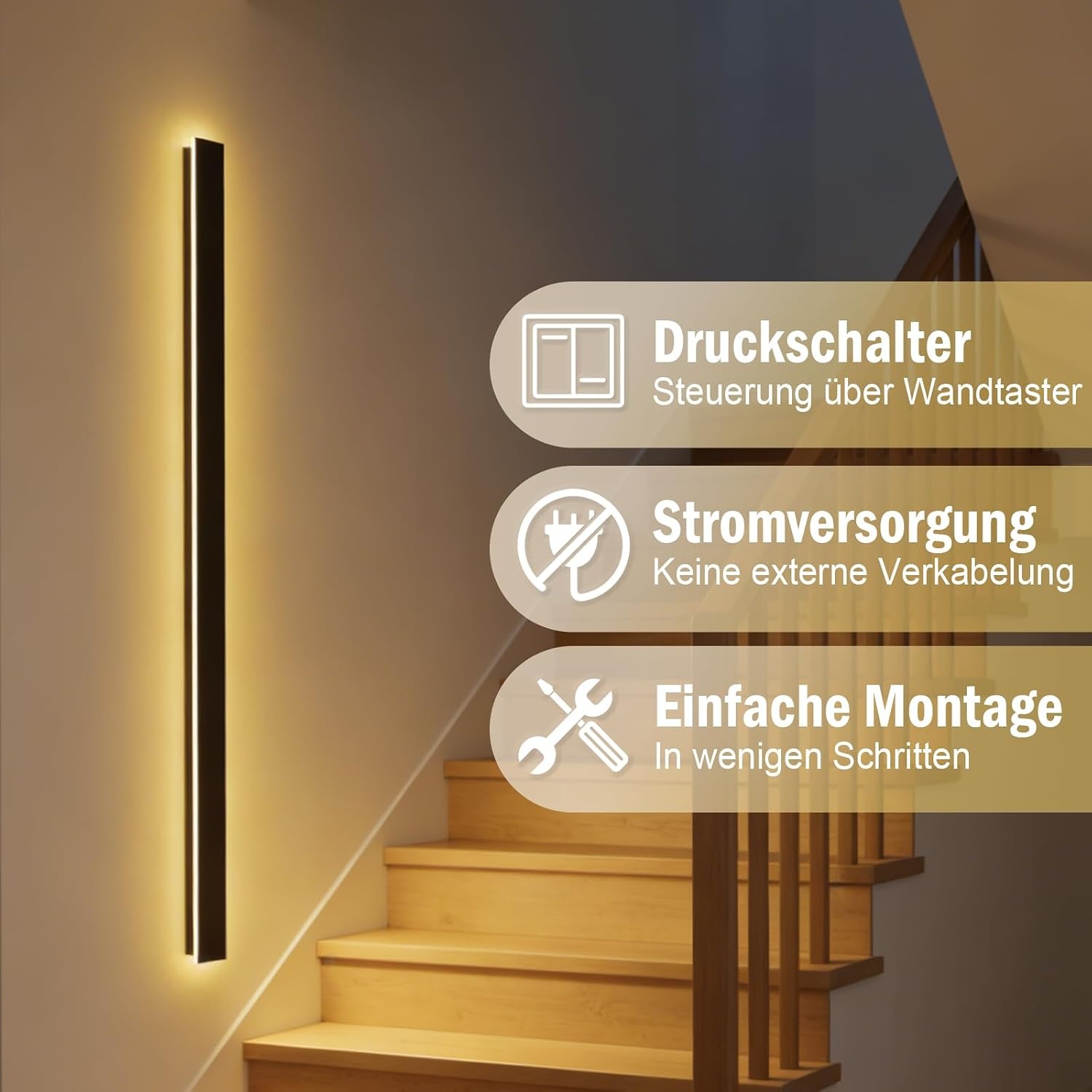 Moderne LED-Wandleuchte 60cm, Schwarz, 20W - 31% Rabatt - Ausgepackt