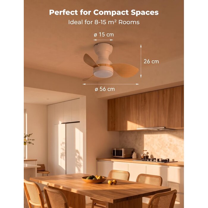 Deckenventilator 56 cm, LED, Fernbedienung, Holzoptik - 33% Rabatt