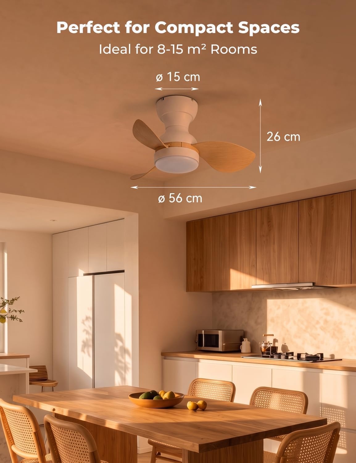 Deckenventilator 56 cm, LED, Fernbedienung, Holzoptik - 33% Rabatt