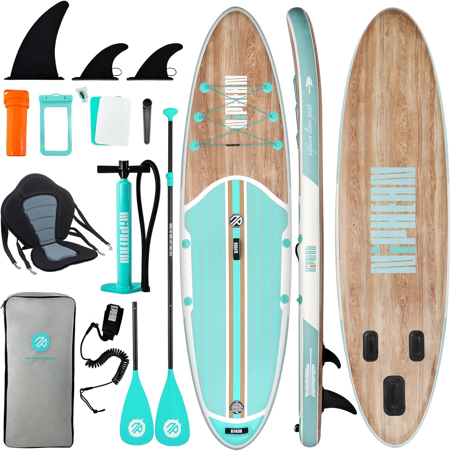Aufblasbares Stand-Up-Paddleboard 320 cm - Cool Mint Wood - 35% Rabatt
