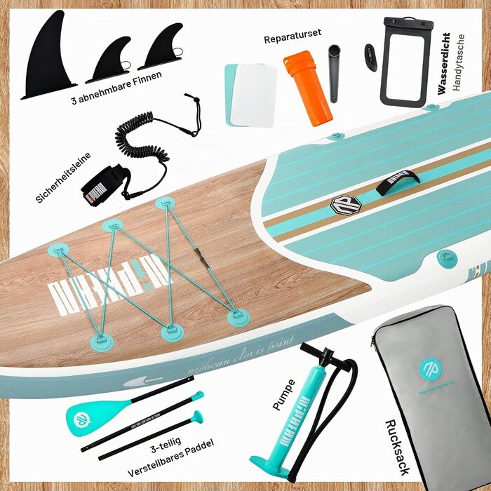 Aufblasbares Stand-Up-Paddleboard 320 cm - Cool Mint Wood - 35% Rabatt
