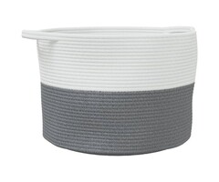Vidaxl Wäschekorb Baumwollseil Grau/Weiß Ø 55x36 cm - 40% Rabatt